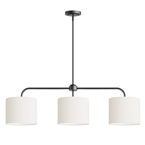 Electro bp;40" W 3-Light White Linen Drum Shade Chandelier with Black Metal Linear Pendant Light Fixture for Kitchen Island,Dining Table,E26,180W; - color: Black 3-Light Linear