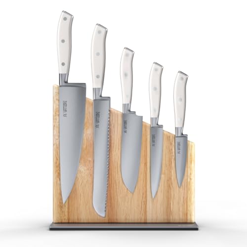 Yatoshi Knives Yatoshi Magnetic Kitchen Knife Block Set 6 Pcs White - Pro Kitchen Knife Set Ultra Sharp High Carbon Steel - color: White, size: 6-Piece