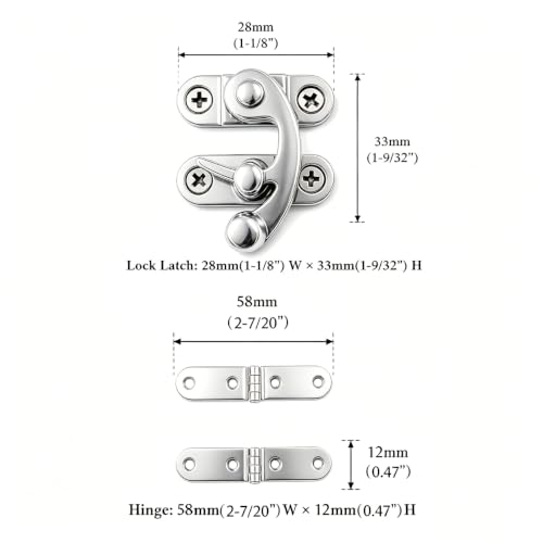 10 Sets Silver Right Latch Hook Hasp & Hinges Kit with Matching Screws - color: Silver