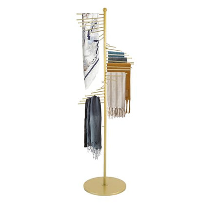 67" Freestanding Scarf Organizer, Metal Spiral Scarf Holder with 30 Rods - color: Gold