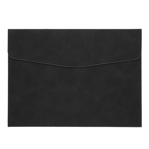 PATIKIL PU Leather A4 File Folder, Document Holder Filing Organizer Portfolio Envelope Folder Case with Snap Closure for Letter Receipt, Black - color: Black