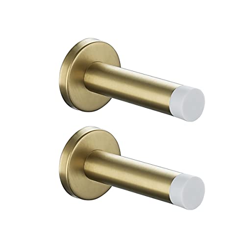 JQK Door Stopper Gold, 304 Stainless Steel Thicken 1mm Sound Dampening Door Stop Bumper Wall Protetor 2 Pack, Brushed Gold Black Tip, DSB5-WG-P2 - color: Gold & White Tip, size: 2 Pack