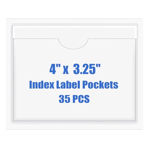 Origin-Joy 35 PCS Self Adhesive Index Card Pockets with Top Open, Clear Plastic Label Holder for Cards of Note, Library and Business, Adhesive Label Pockets & Card Holder (4 x 3.25 inch) - size: 4 x 3.25 inch, style: Horizontal