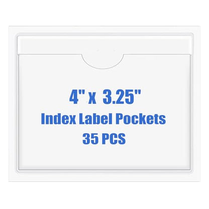 Origin-Joy 35 PCS Self Adhesive Index Card Pockets with Top Open, Clear Plastic Label Holder for Cards of Note, Library and Business, Adhesive Label Pockets & Card Holder (4 x 3.25 inch) - size: 4 x 3.25 inch, style: Horizontal