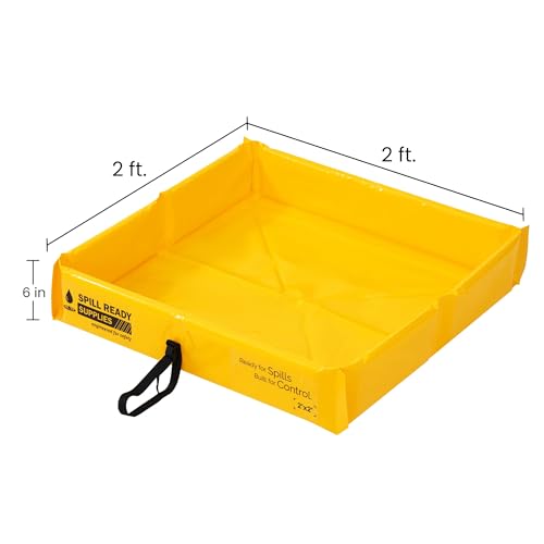 Spill Ready 2' x 2' Duck Pond - 22oz PVC, Folding Duck Pond, 15 Gal. Sump 2x2 Spill Containment Berm - Yellow, Portable Secondary Containment Tray - Reusable Oil, Fuel & Chemical Spill Containment - size: 2' x 2'