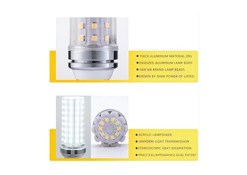 12W LED Corn Light Bulb - Equivalent 100W Incandescent, 1200LM, E26 Base Daylight 6500K Non-Dimmable, 4-Pack - color: 12w Daylight 4 Pack