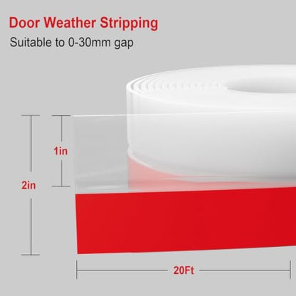 Silicone Weather Stripping Door Seal, 2 in x 20 ft, Self Adhesive - color: Clear, size: 2 Inch x 20 Feet