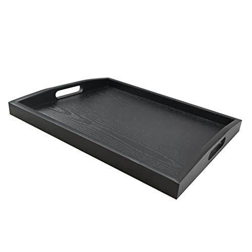 DILLMAN Serving Tray Large Black Wood Rectangle Food Tray Butler Tray Breakfast Tray with Handles (Medium) - size: 16.5" x 12.6" x 1.6"