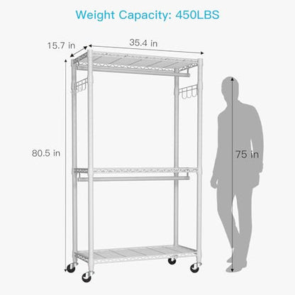 FUTASSI P1 Heavy Duty Garment Rack, 3 Tiers Adjustable Rolling Metal Closet - color: White, size: P1