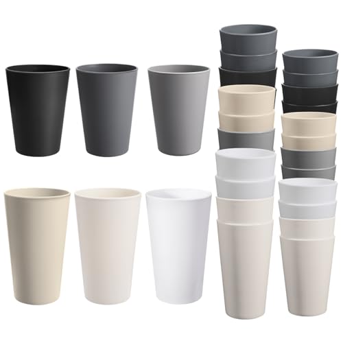 HEYCOME 24 Pcs Unbreakable Plastic Cups Set, 12 Pcs 14 oz and 12 Pcs 20 oz Reusable Plastic Cups, Stackable Water Tumblers, Drinking Cup for Kitchen, BPA-free, Dishwasher and Microwave Safe, 6 Colors - color: 6-Gray Multicolor, size: 14+20 oz