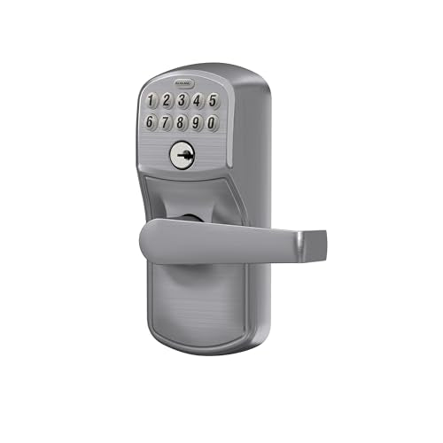 Schlage Electronic Keypad Lock, Lever Handle, Plymouth Trim, Satin Chrome