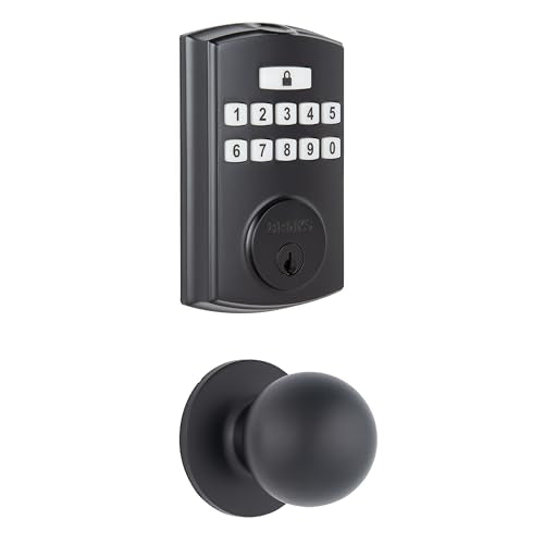 Brinks Fingerprint Door Lock with Knob – Keyless Entry Biometric Lock, Electronic Keypad Fingerprint Deadbolt with Auto-Locking, Front Door Lock and Interior Knob Set, Easy Installation, Matte Black - color: Matte Black, style: Deadbolt & Passage Knob