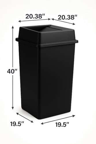 50 Gallon Black Square Plastic Trash Can with Lid Heavy Duty | Indoor Outdoor Commercial Waste Container with Optional Lid for Restaurants, Parks, Schools, Public Spaces - color: Black, size: 50 gallon with lid