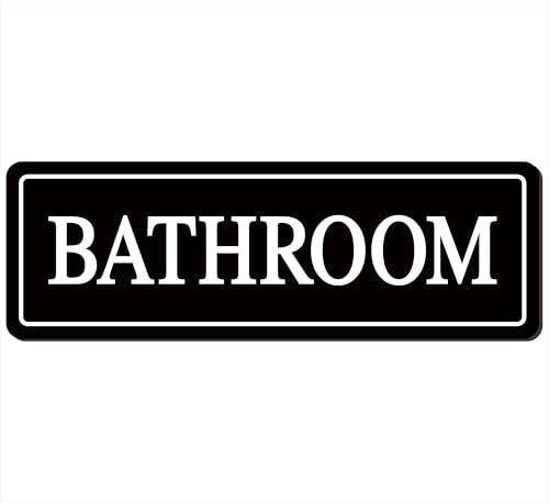 Bathroom Sign – Restroom Sign, Premium Durable Acrylic Material, Super Strong Self-Adhesive, Quick Installation, Suitable For Your Home And Business (9x3 Inches, Black/White) - color: Black/White - Bathroom