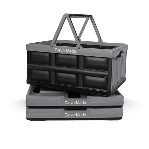 CleverMade Collapsible Baskets With Handles, 32L 3 Pack, 35 lb, Stone - color: Stone, size: 32l - 3 Pack