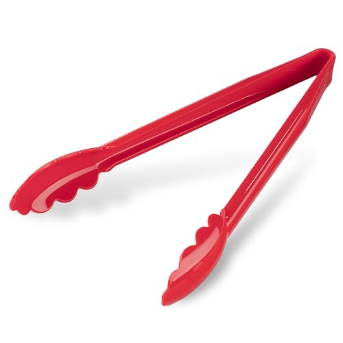 Carlisle FoodService Products Carly Tongs, Plastic Serving Tongs, for Kitchens, Restaurants, and Catering, Acetal, 8.85 Inches, Red, (Pack of 12) - color: Red, size: 9" Utility Tong, style: 12 Pack