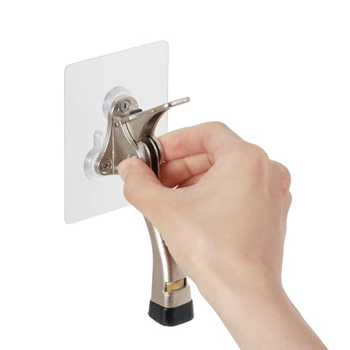 HOME&I 4" Kick Down Door Stopper with Large Self-Adhesive Mounting Plate, Heavy Duty Adjustable Door Stop, No Drill Floor Mounted Door Holder for Home & Office (Stain Nickel, 4 Inch x 1 Pack) - color: Stain Nickel