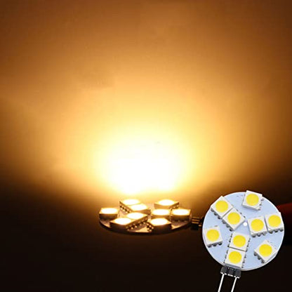 1.5W G4 LED Light Bulbs(8 Pack) Equivalent to 15W Halogen Bulb,DC 12V Dimmable,9 LEDs 5050 SMD,180 Degree Beam Angle,3000K Warm White,G4 Bi-Pin Base Ceiling Recessed Puck Light Bulb