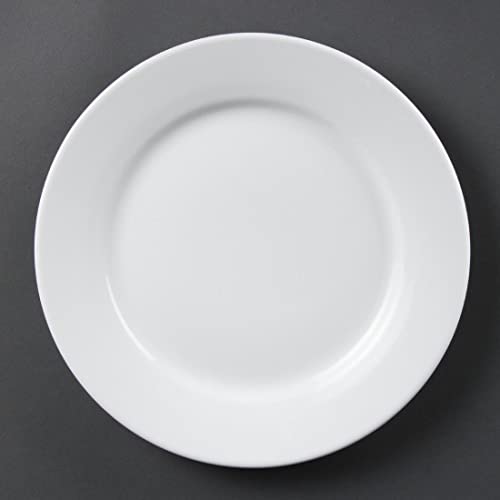 White Porcelain Plates with Wide Rim - 12 Pack by Olympia