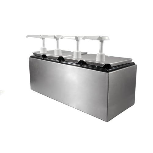 Carlisle FoodService Products Condiment Dispenser Pump – Commercial Condiment Dispenser with Removable Jars for Kitchens, Restaurants, Catering – 12.50" x 7.75" x 19.25", 4 pump, Silver