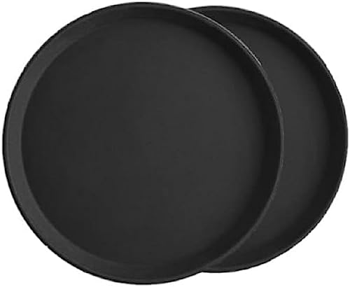 TrueCraftware- 14" Round Serving Tray Fiberglass Black Set of 2- Non Slip Surface Service Trays Round Tray Plastic Food Meals Server Tray for Home Kitchen Restaurant Cafeteria Bar Hotel - color: Black, size: 14" Round