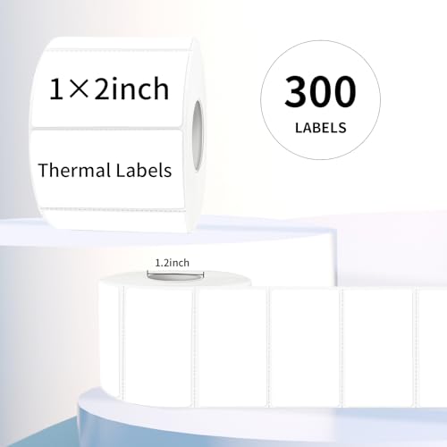 2"x1" Thermal Sticker Labels, White Self-Adhesive Barcode Label Paper for Direct Thermal Printer, Waterproof Multi-Purpose Rectangle Address Shipping Mailing Stickers, 300 Sheets/Roll - color: White, size: 2"x 1"