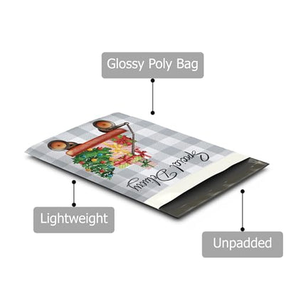 10x13 (100) Christmas Wagon Designer Winter Poly Mailers Self Sealing Waterproof Shipping Envelopes Holiday Premium Printed Mailing Bags For Small Businesses - color: Christmas Wagon, size: 10x13