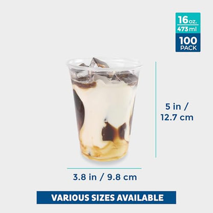 Freshware Clear Plastic Cups [100 Pack - 16 oz] Disposable Cups for Iced Coffee, Smoothie, Milkshake, Cold Drinks - size: 16 oz. [100PK]