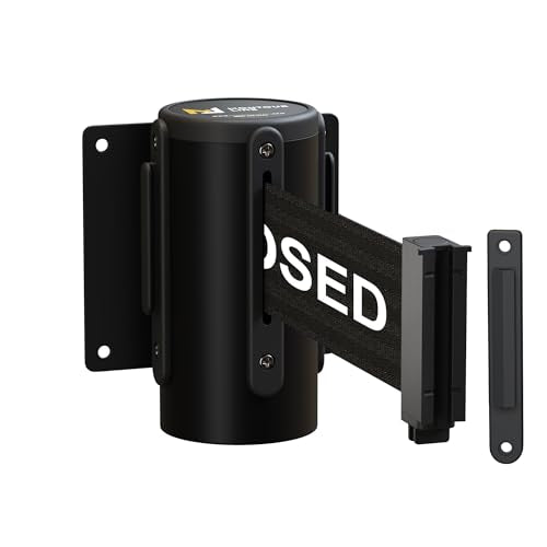 CCW Series WMB-120 Fixed Wall Mount Retractable Belt Barrier - color: Black"THIS LINE IS CLOSED"