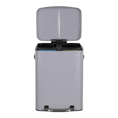 happimess Marco 10.6 Gal Double Bucket Step Trash Can, Gloss Gray - color: Fog Gray