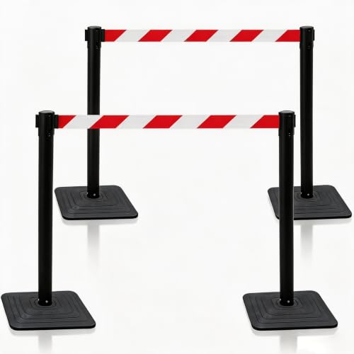 OrangeStar 4-Pack Crowd Control Stanchions, Heavy Duty Stanchion Set - color: Red & White Striped
