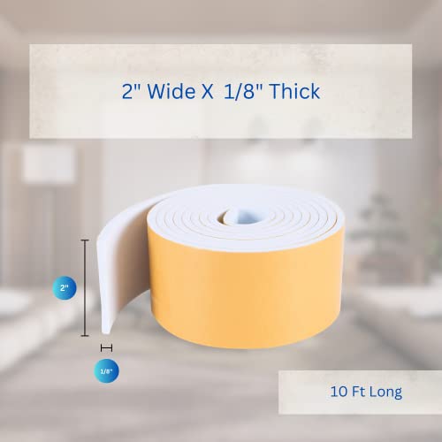 High Density Foam Weather Stripping Door Seal Strip Insulation Tape Roll for Insulating Door Frame, Window, Air Conditioner | Self Adhesive Sealing Weatherstrip (2 in x 1/8 in x 10 Ft, White) - color: White, size: 2 In x 1/8 In x 10 Ft