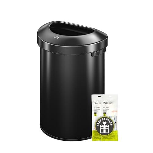EKO Urban 21 Gallon Semi-Round Open Top Waste Bin, Stainless Steel Half Round Commercial Trash Can for Indoor and Outdoor, Extra Large Garbage Bin for Home, Office, Restaurant, 80L, Matte Black - color: Matte Black, size: 80 Liter, Semi-Round