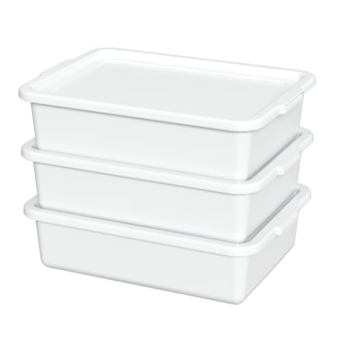 13 L Commercial Bus Tub with Lid, Restaurant Bus Bin, 3 Packs - size: 13 L with Lid White