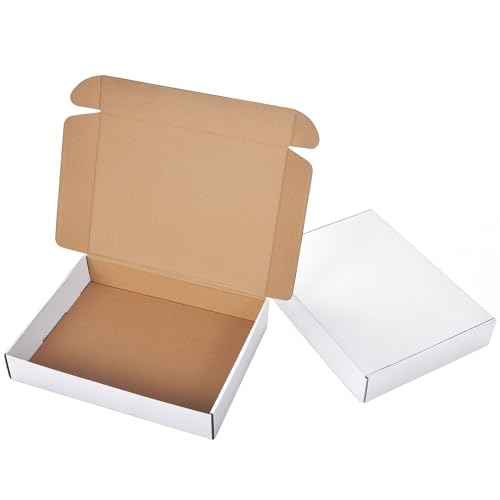 12x9x2 Inches Shipping Boxes, 2 Pack White Corrugated Cardboard Boxes, Recyclable Tap-Lock Packaging Boxes for Business, Gift Wrapping, Mailing and Storage - size: 12"x9"x2"