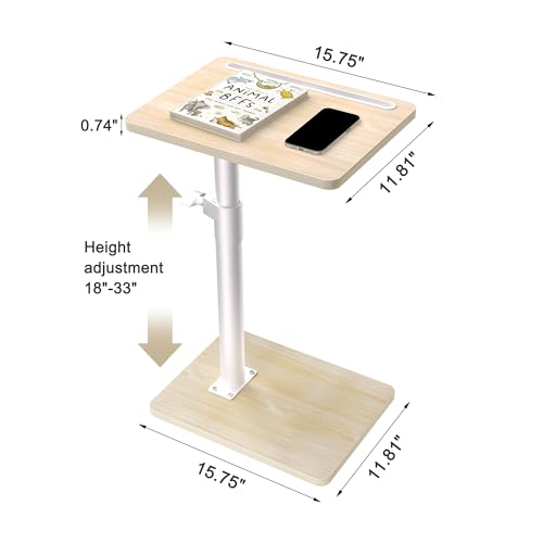 YUHFERA Sofa Armrest Tray Table for Couch - 360 Swivel Height Adjustable End Table for Small Spaces, Snack Side Table for Bed or Chair with Phone & Tablet Slot (Oak, Standard) - color: Fair, size: Standard