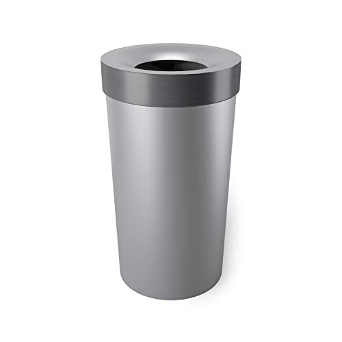 Umbra Vento Kitchen Trash Can, Open Top Bin, 16.5 Gallon, Grey/Nickel - color: Grey/Nickel