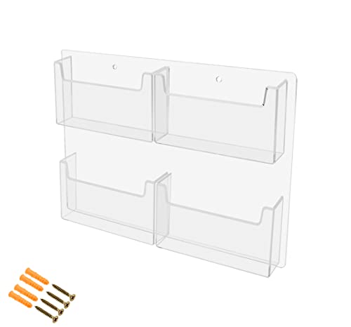 Marketing Holders Postcard Holder with Hanging Hardware 4 Slot Wall Mounting Clear Acrylic Multi-pocket for 6" x 4" Index Cards Organizer Rack Display Space Saver Hotels Motels - size: 13.5"W x 11"H x 1.75"D