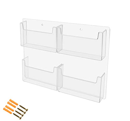 Marketing Holders Postcard Holder with Hanging Hardware 4 Slot Wall Mounting Clear Acrylic Multi-pocket for 6" x 4" Index Cards Organizer Rack Display Space Saver Hotels Motels - size: 13.5"W x 11"H x 1.75"D