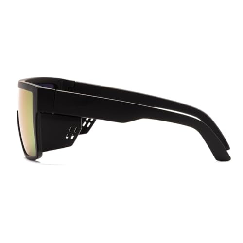 Polarized Safety Sunglasses, UV400 Protection, ANSI Z87.1 Wraparound Protective Eyewear - color: Matte Black Violet Mirror