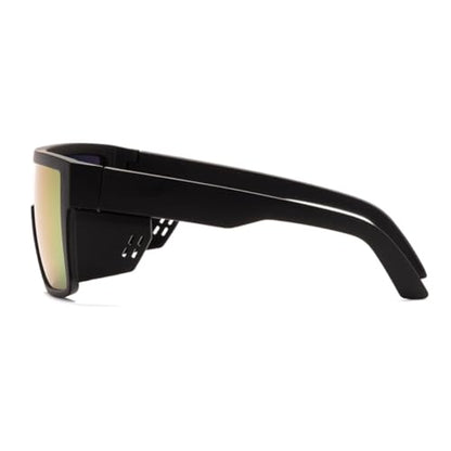 Polarized Safety Sunglasses, UV400 Protection, ANSI Z87.1 Wraparound Protective Eyewear - color: Matte Black Violet Mirror