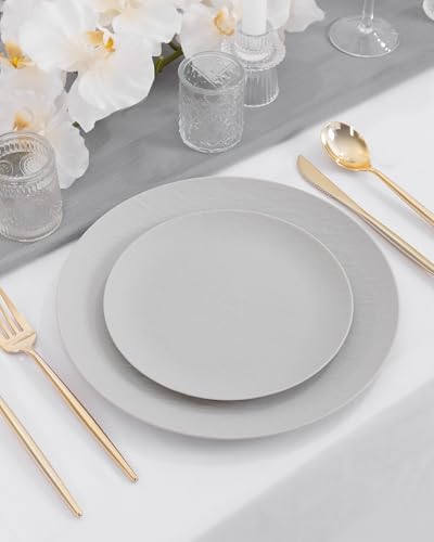 32pcs Light Grey Plastic Plates Reusable for Outdoor BBQ Camping - color: Light Drey