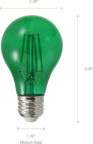 LEDVANCE Sylvania LED Green Glass Filament A19 Light Bulb, Efficient 4.5W, 40W Equivalent, Dimmable, E26 Medium Base - 1 Pack (40303) - color: Green, size: 1 Count (Pack of 1)