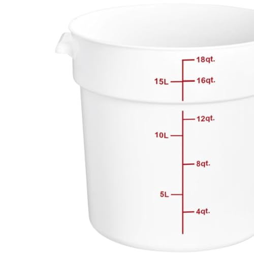 TrueCraftware- 18 Quart White Round Food Storage Container Polypropylene- Commercial Reusable Food Container Canister with Measurement Markings for Meal Prep Pantry Kitchen - size: 18 Quart