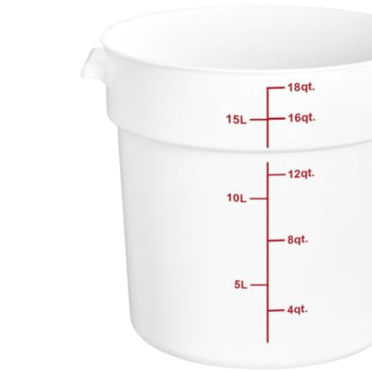 TrueCraftware- 18 Quart White Round Food Storage Container Polypropylene- Commercial Reusable Food Container Canister with Measurement Markings for Meal Prep Pantry Kitchen - size: 18 Quart