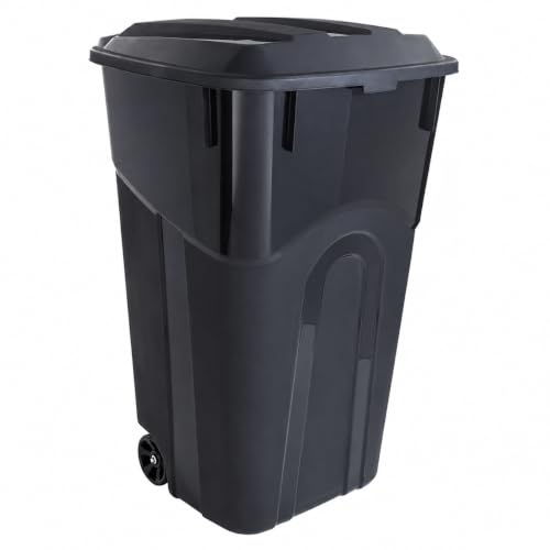 32 Gallon Wheeled Garbage Can with Attached Snap-Lock Lid, Black, 1-Pack - size: 32Square