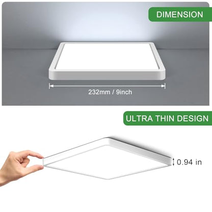 LightingWill 9Inch 18W Square LED Ceiling Light Fixtures Flush Mount, 6000K Cold White LED Ceiling Lamp, Surface Mount Modern Ceiling Lights for Bedroom, Kitchen, Bathroom, Living Room - color: Cool White, size: 9 inch White