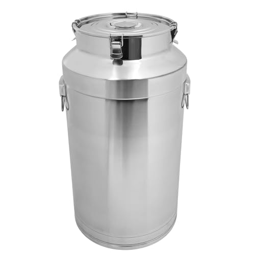 Stainless Steel Milk Bucket with Sealing Lid and Carry Handle,Thickened Stainless Steel Milk Can Large Liquid Container Storage Hold Solids Such as Rice, Beans, and Grains (88L/23.3Gal) - size: 88L/23.3Gal