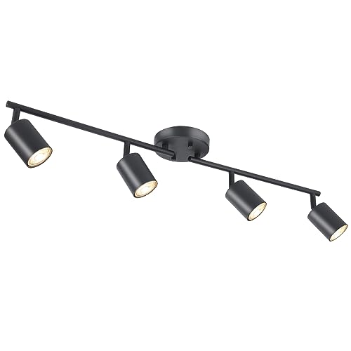 BoostArea LED 4 Light Track Lighting Kit, Black 4 Way Ceiling Spot Lighting, Flexibly Rotatable Light Head for Kitchen, Living Room, Bedroom, Bulb Not Included - color: 4 Light
