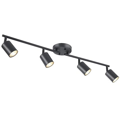 BoostArea LED 4 Light Track Lighting Kit, Black 4 Way Ceiling Spot Lighting, Flexibly Rotatable Light Head for Kitchen, Living Room, Bedroom, Bulb Not Included - color: 4 Light